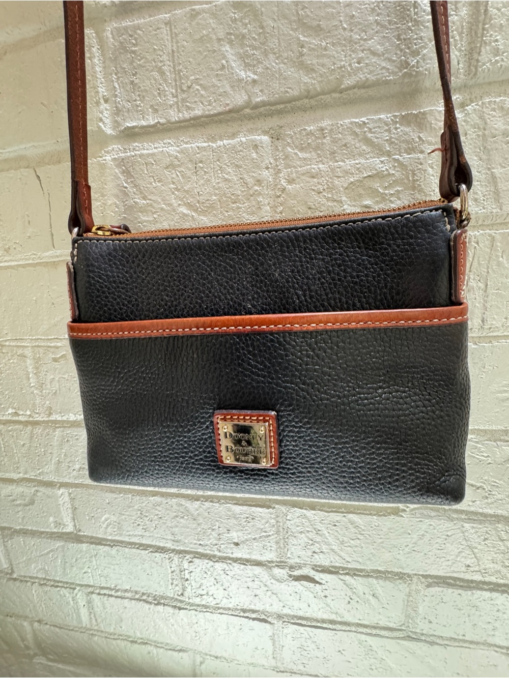 Dooney & Bourke Black Leather Crossbody with Brown Trim